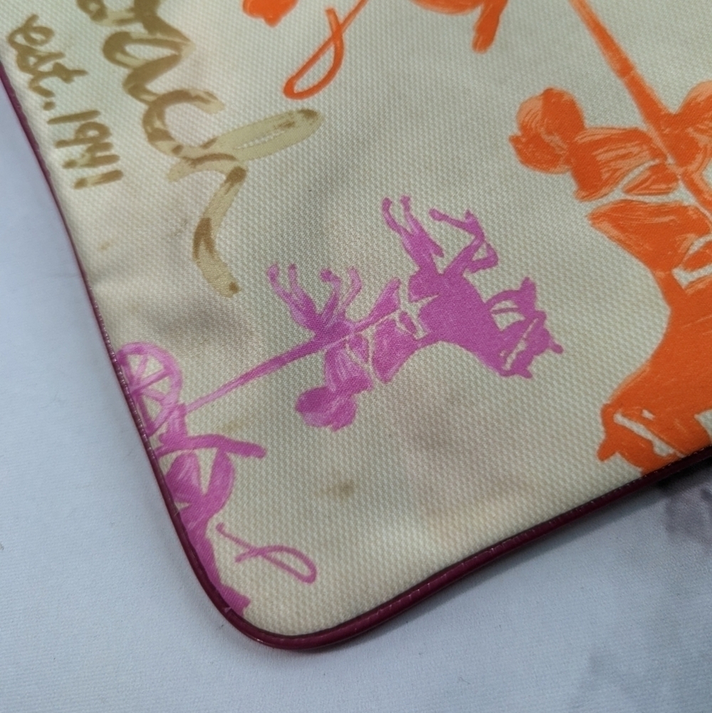 Coach Crossbody Bag Horse Carriage Logo Pink Orange Crayon Patent Y2K F43813 B2C - Picture 5 of 11